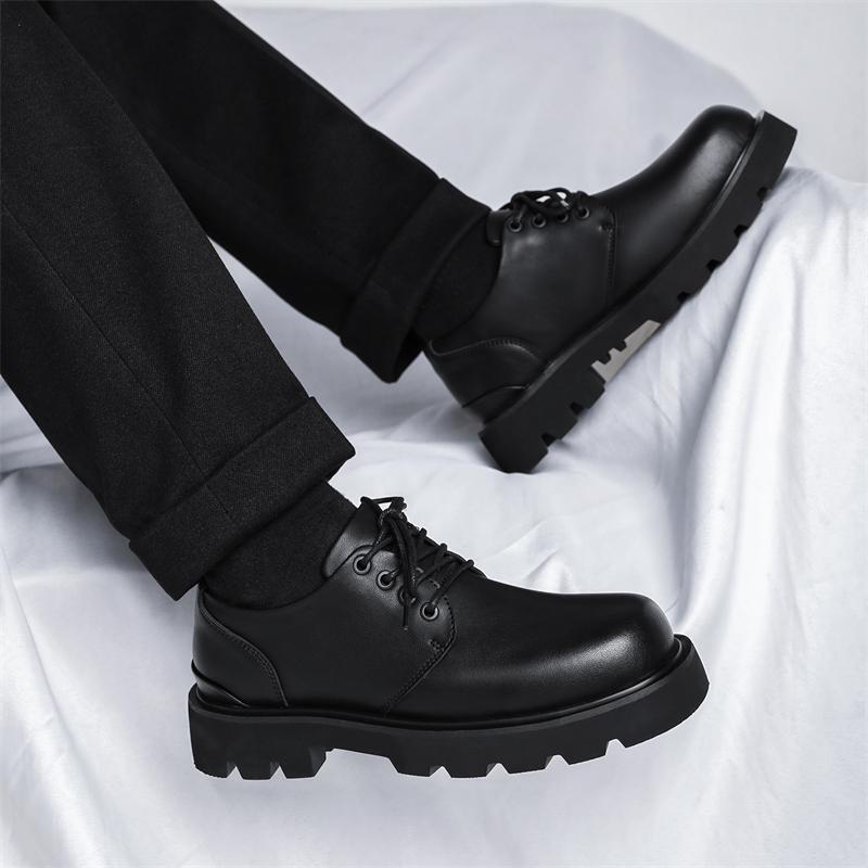 Fashion Casual men's leather shoes Luxury design minimalist style Business and Work Trendy young outdoor shoes Black thick soled