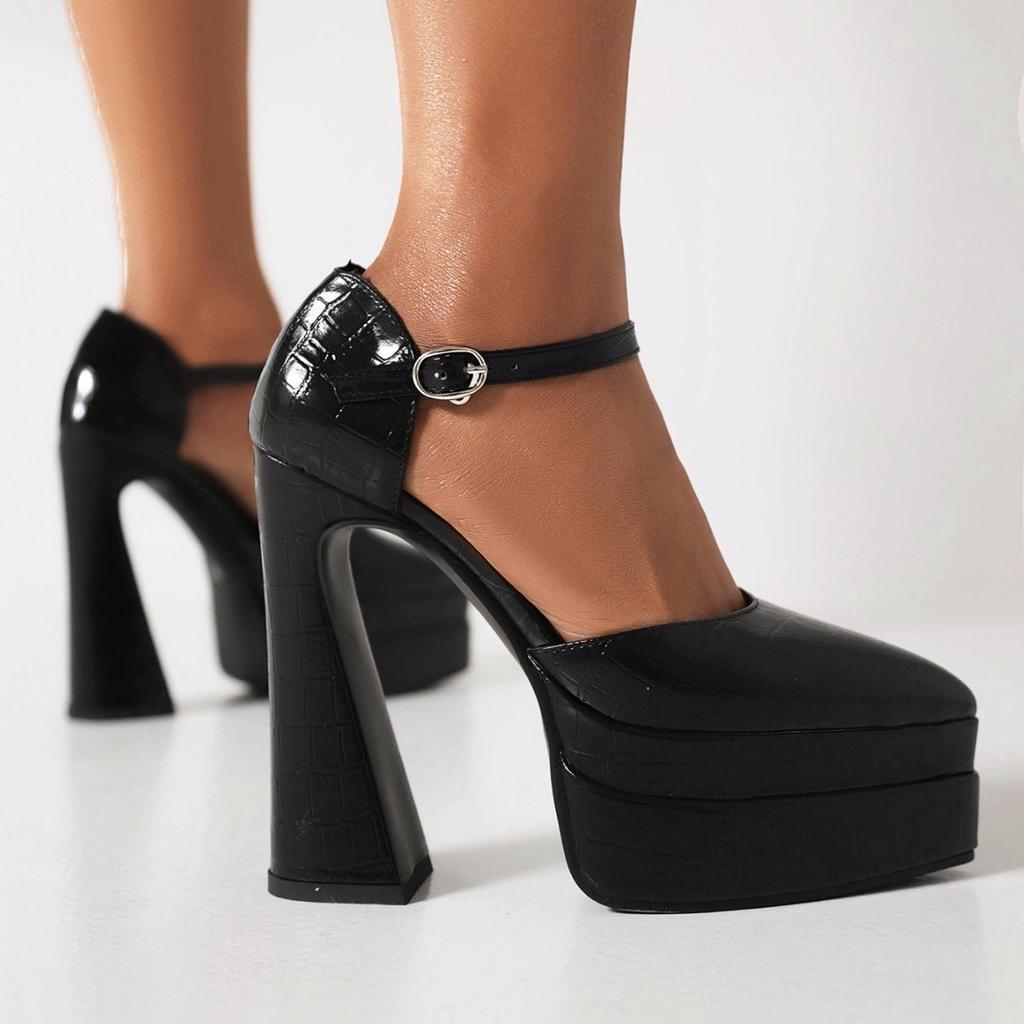 Buty Damskie na Co Dzień Super Wysoki Obcas Gruba Podeszwa Szpiczaste Grube Nowe Wodoodporny Blat Europejskie i Amerykańskie Duży Rozmiar Szpilki Modne Czarne