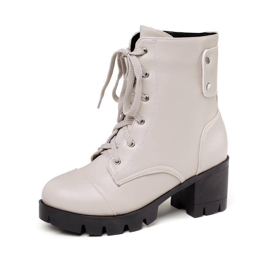 New European and American Autumn and Winter Women's Boots Retro Lace-up Roman Boots Short Martin Boots Thick High-heeled Shoe Size