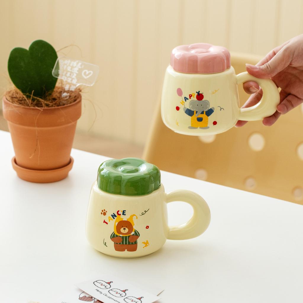 Cartoon Ceramic Cup High Value Water Cup Creative Mug with Ceramic Lid Student Girl Gift Cup Drinking Water Cup