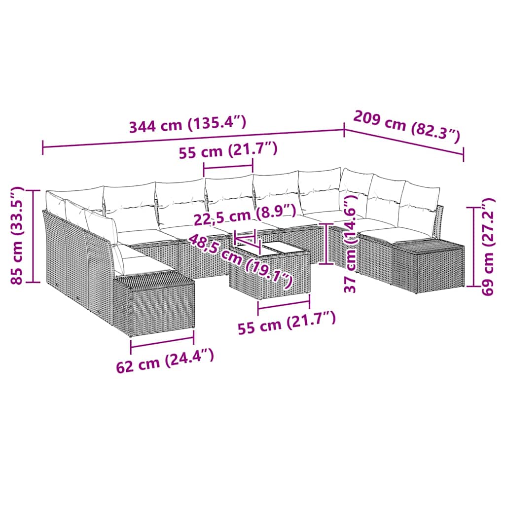 Garden Sofa Set with Cushions 11 Pcs Grey Poly Rattan