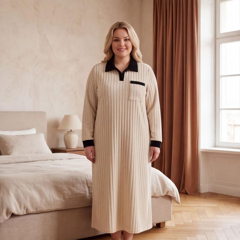 Plus Size Womens Long Sleeve Nightgown Fall Winter Warm Knit Loungewear With Pockets