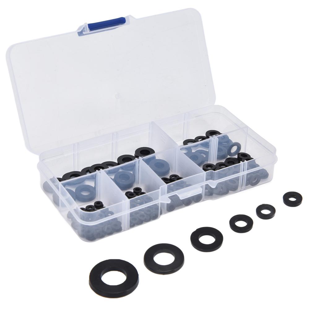 250Pcs Nylon Washers Black Flat Washer Assortment Kit Sealing Spacer Gasket for Household M2‑M6 Ring Washers Set