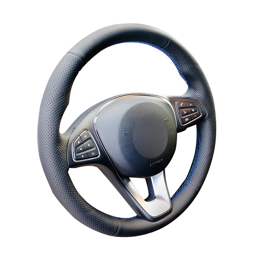 Black PU Faux Leather Steering Wheel Cover for Mercedes Benz C180 C200 C260 C300 B200 E200 E300 CLS260 CLS300 GLC260 GLC300 A180