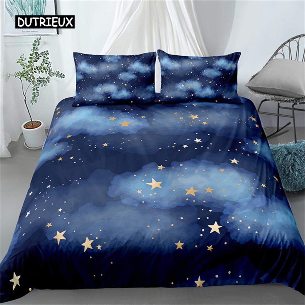 

Пододеяльник со звездами, комплект постельного белья, ночное небо, для детей, девочек и мальчиков, комплект постельного белья, темно-синяя галактика для женщин, декор детской комнаты EU single(135x200cm)