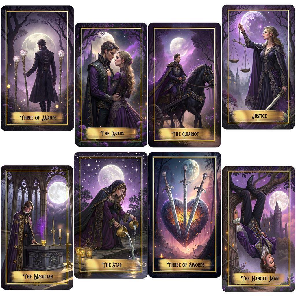 Lila Mond Tarotkarten-Deck mit magischem lila Mond für Unterhaltung und zum Aufbau von Fähigkeiten