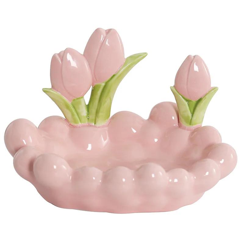 Ceramic Tulip Ornaments Creative Chinese Ornaments Living Room Home Tray Ceramic Tulip Dressing Table Storage Box