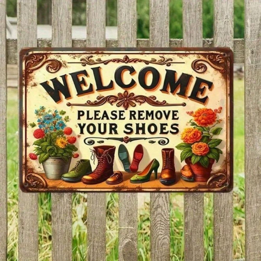 Vintage Metal Sign Remove Shoes 20x30cm Entryway Door Decor