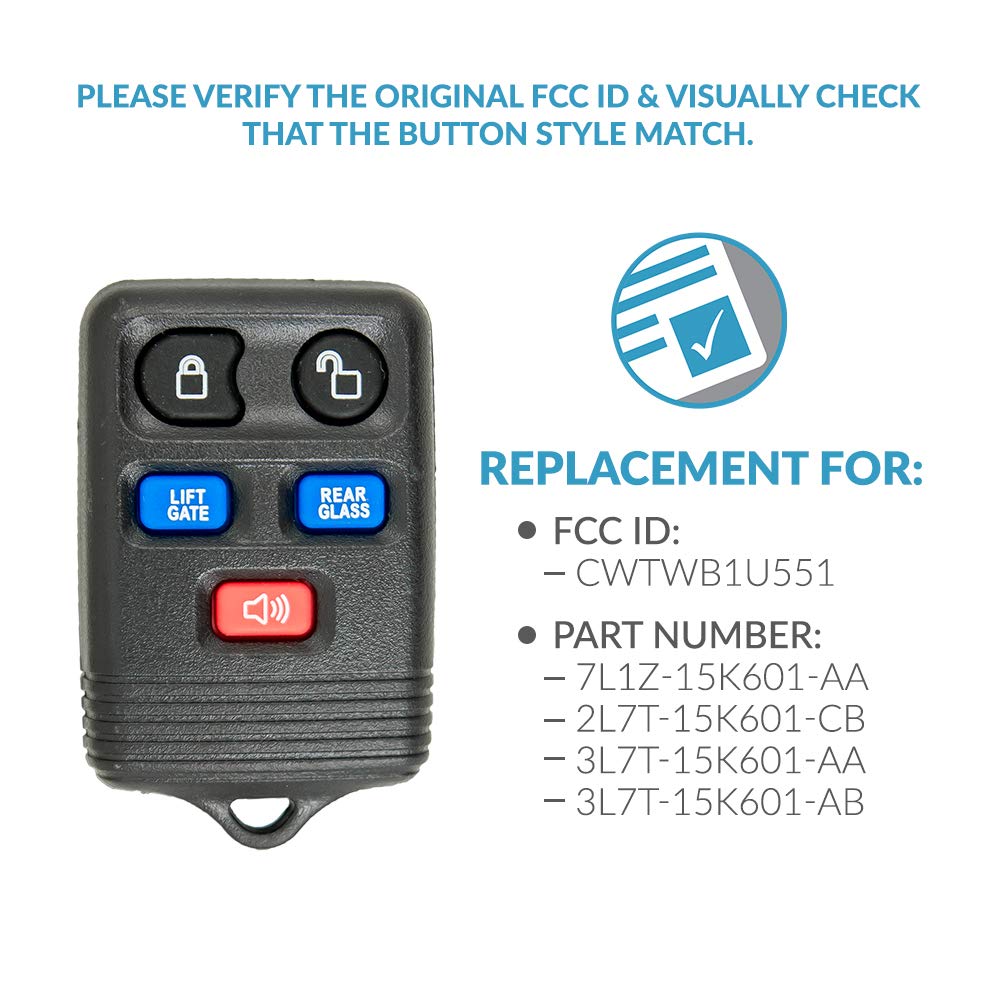 Keyless2Go Keyless Entry Remote Car Key Fob Replacement for 2003 2004 2005 2006 2007 Lincoln Navigator using CWTWB1U551