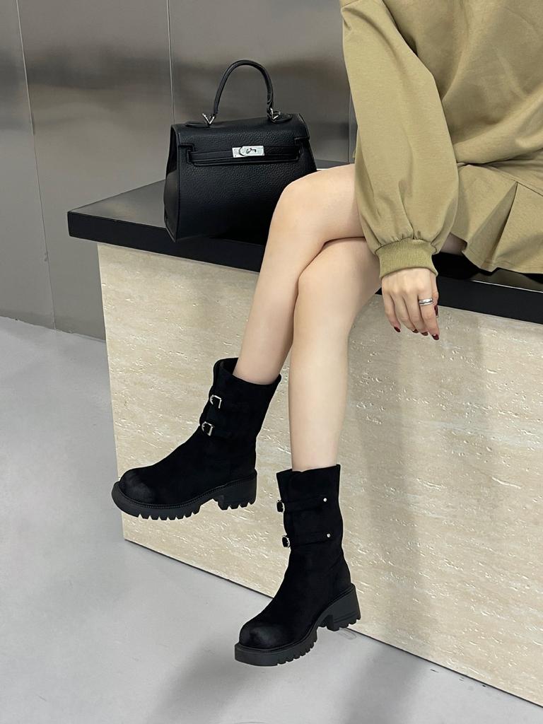 Vintage Western Boots European Station Long Boots Rubber Sole Round Head Tall Tube 2025 Autumn and Winter Suede Leather Knight Boots