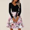 Ladies' Christmas Printed Casual And Fashionable V-neck Long Sleeved Dress