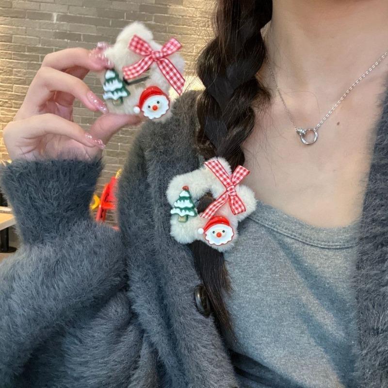 1-2Pcs Christmas Plush Star Hair Clips Side Hairpin Clip New Year Decoration Shattered Clips Hair Accessory Headwears Winter