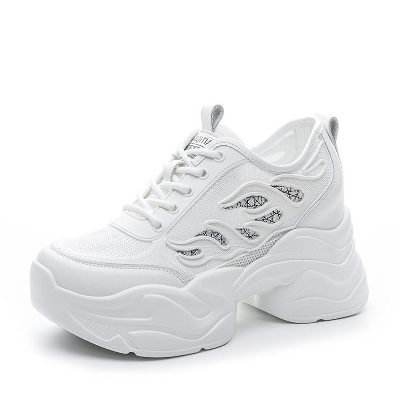 Koznoy 9cm Air Mesh Microfiber Genuine Leather Summer Platform Sneakers Vulcanize Breathable High Brand Casual Women Shoes Lady