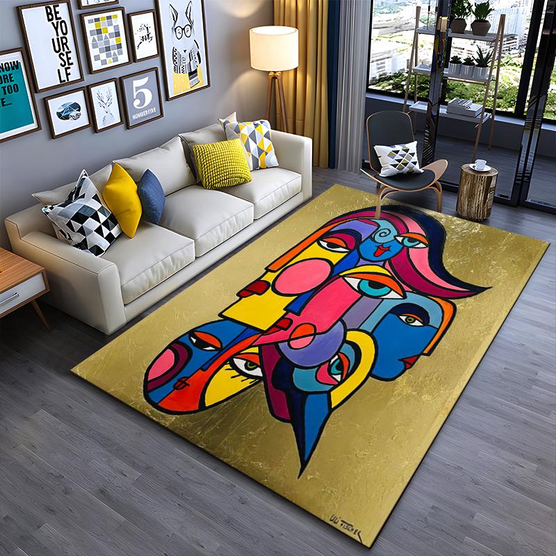 Abstract Colorful Cubist Faces Design Rug Non-slip Rug Suitable for Living Room and Bedroom Sofas.