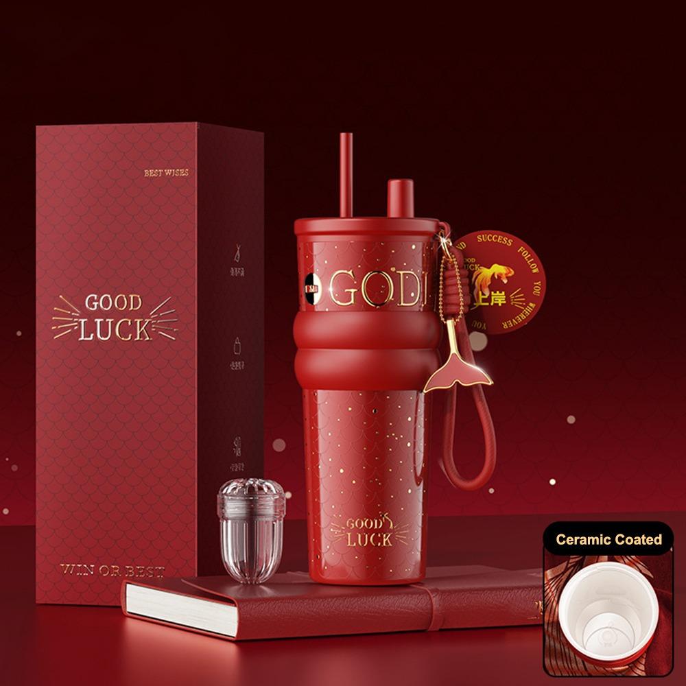 

710ML Ceramic Coated Coffee Cup Insulation Or Cooling Insulated Cup Portable Vacuum Cup червоний