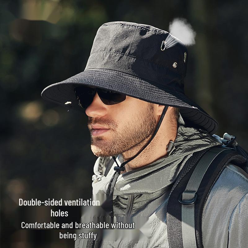 Men's Spring/Summer Fisherman Hat - Versatile, Large Brim, Sun Protection, Adjustable, Breathable, Perfect for Mountaineering & Fishing.