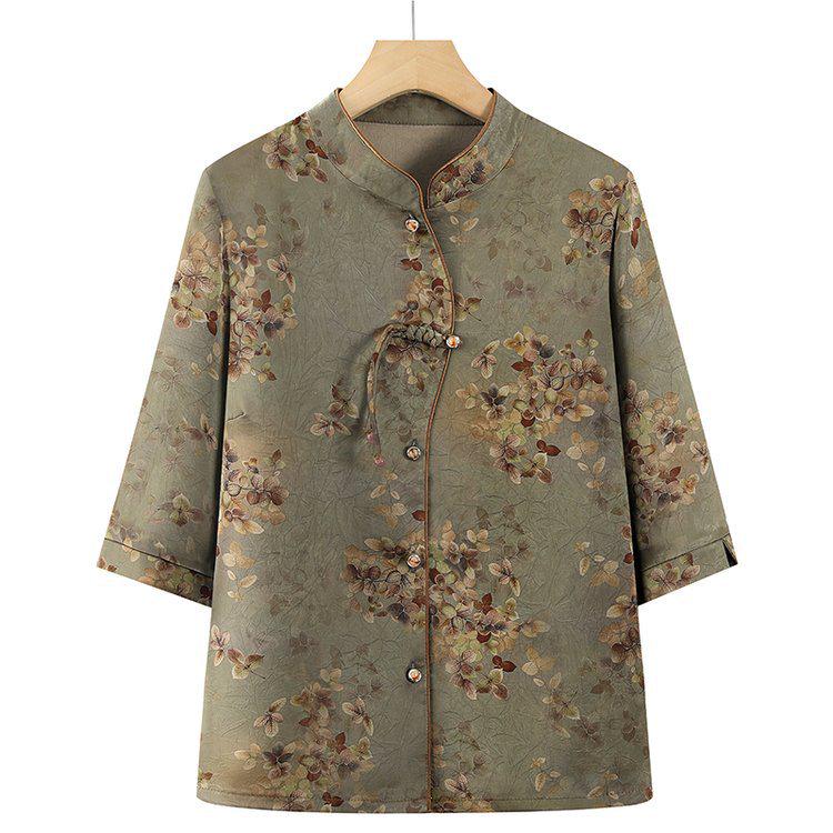 

Elegant Chinese-Style Spring Shirt for Middle-Aged and Elderly Women 3XL 120-130 jin зелений