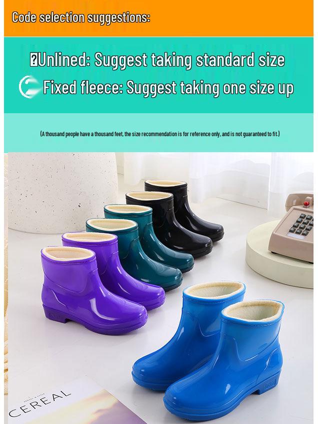 Women's Fleece-Lined Waterproof Rubber Rain Boots with Thick Non-Slip Sole