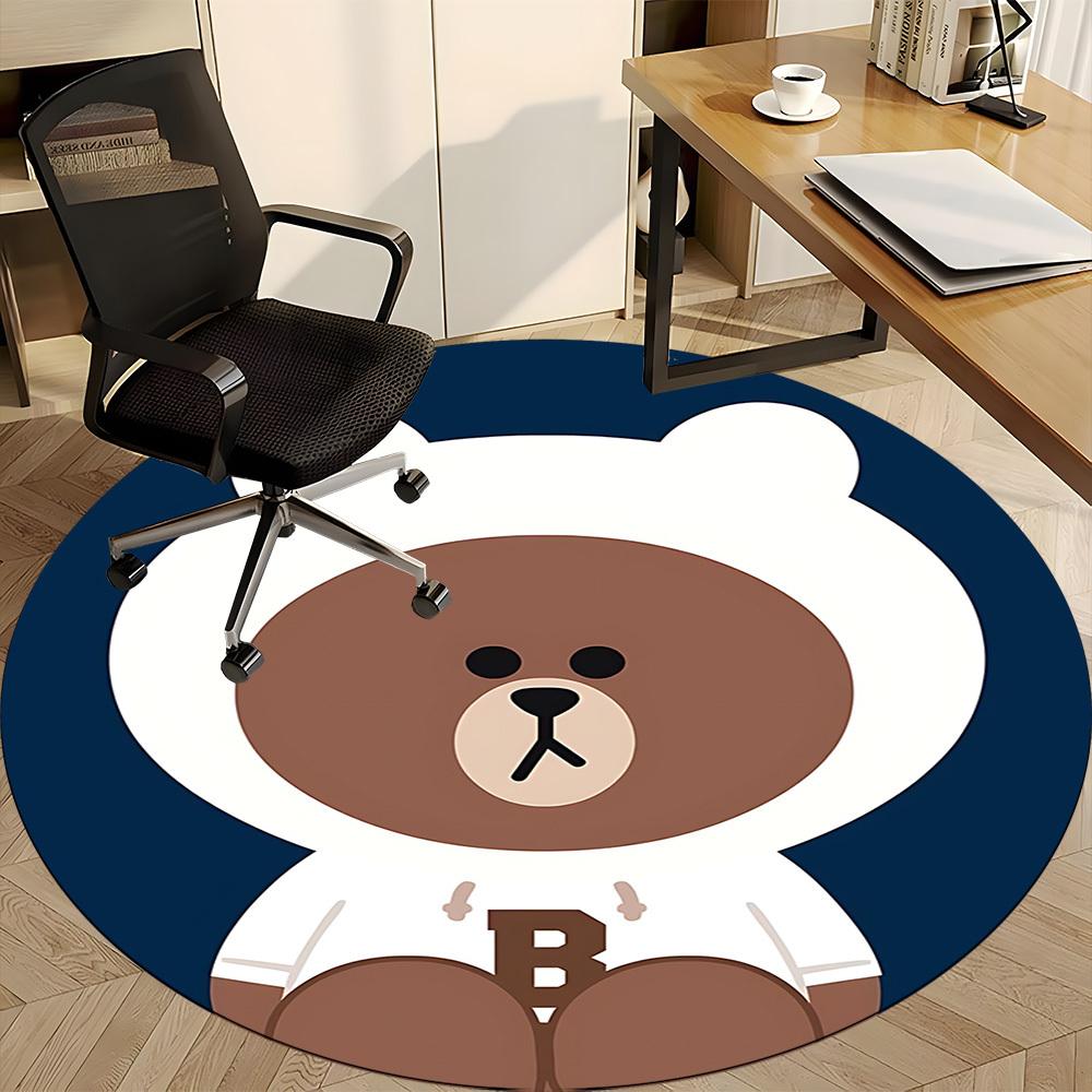 1pc Brown Bear Line Office Round Area Rug, Under Office Chairs Bedroom Living Room Home Decor  a1022115