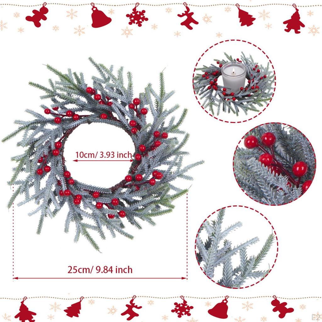 Christmas Candle Ring Artificial Red Berries Garland Ornament, Xmas Wreath, Kitchen Cabinet Wreath