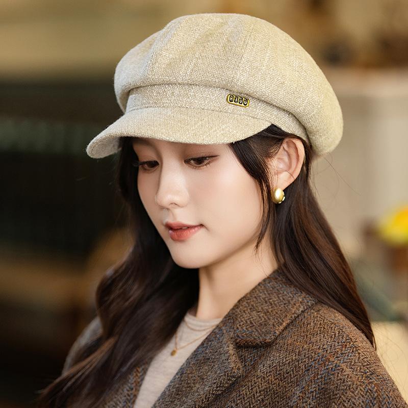 Flattening Cap Women, Beret Newsboy Hat for Small Face, British Style Autumn Winter Octagonal Hat