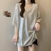 Large Size T-shirt Loose Comfortable  Ing Shirt Loose Versatile Casual T-shirt V-neck Short-sleeved Tops Female