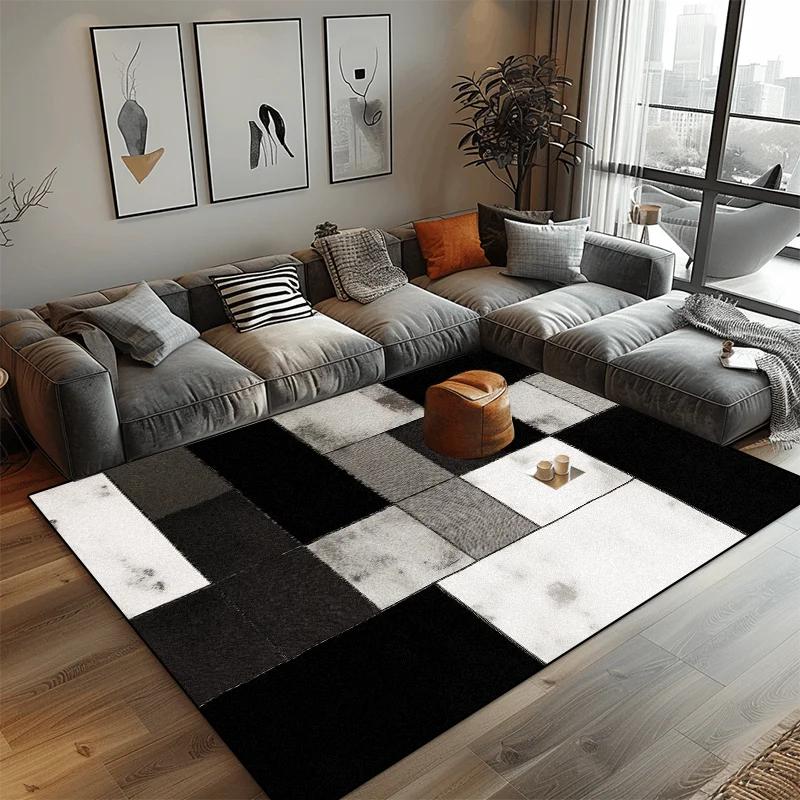 Modern Black White Geometric Carpet for Living Room Large Area Decoration Home Rugs for Bedroom Soft Non-slip Lounge Sofa Mat