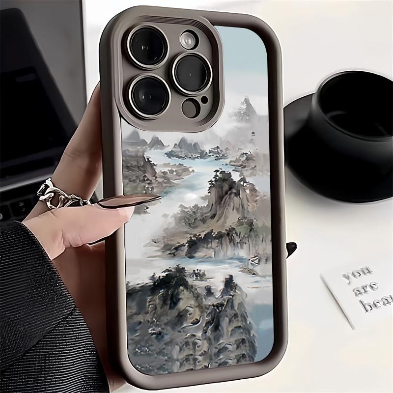 New Chinese Style Landscape Pavilion Art Phone Case for iPhone 17 16 15 14 13 12 11 Series Pro Max Plus Double Layer Protection