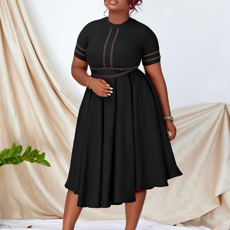African Large-size Women's Clothing  Summer New Models, Elegant Temperament, Large Skirt, Word Skirt, Short-sleeved Dress.