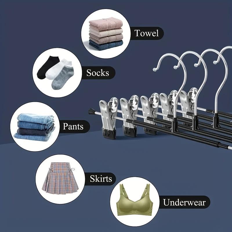 10pcs Adjustable Pants Hangers with Non-Slip Clips, Space-Saving Windproof Design for Towels, Socks, Underwear - Durable Metal Construction