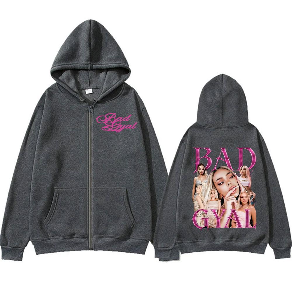 Zpěvák Bad Gyal Vintage 90s Grafické Mikiny na Zip Muži Ženy Harajuku Módní Estetická Mikina Bunda Pohodlné Mikiny na Zip