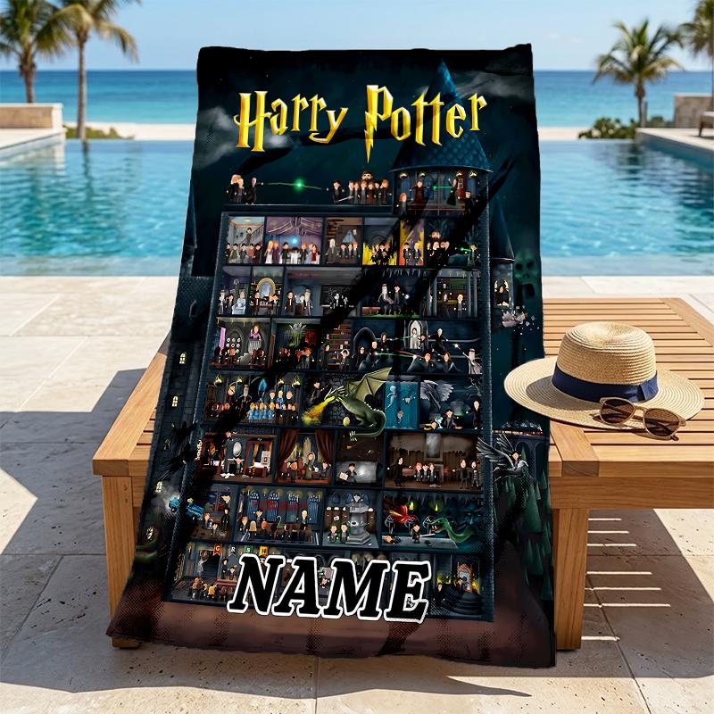 Custom Name Magic Quest Stylish Digital Printing Beach Towel Quick‑Drying Absorbent Blanket for Beach Pool Gym Travel