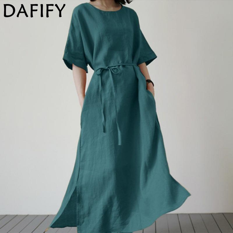 

DAFIFY женские модные летние весенние однотонные повседневные платья с короткими рукавами и круглым вырезом со средней талией и принтом