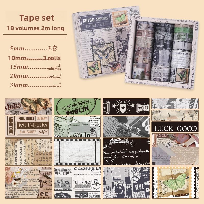 18 Rolls Retro Series Set Background Material Notebook Decoration Stickers