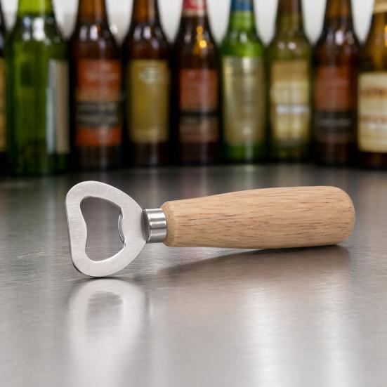 Beer Bottle Opener with Wooden Handle, Stainless Steel Cap Remover, Rustic Bar Tool for Home Kitchen, Gift for Men Dad