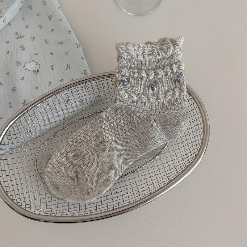 

Spring Sock - Mesh Transparent Blue Floral Patterned Academic Style Short Cotton Socks 1 pair світло-сірий колір