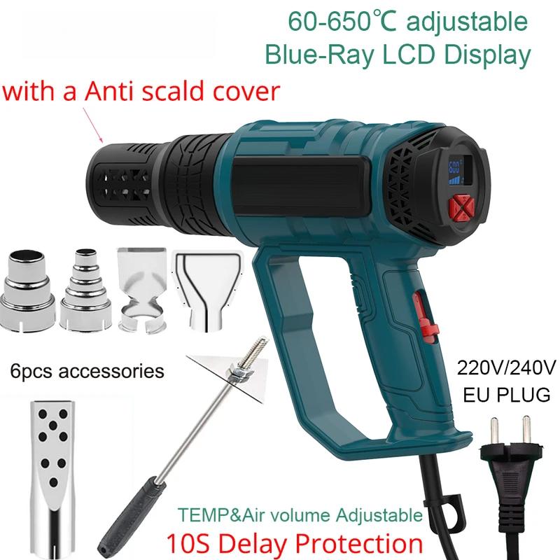 220V industrial heat gun hair dryer construction 2000W hot air gun air dryer for soldering thermal blower shrink wrapping
