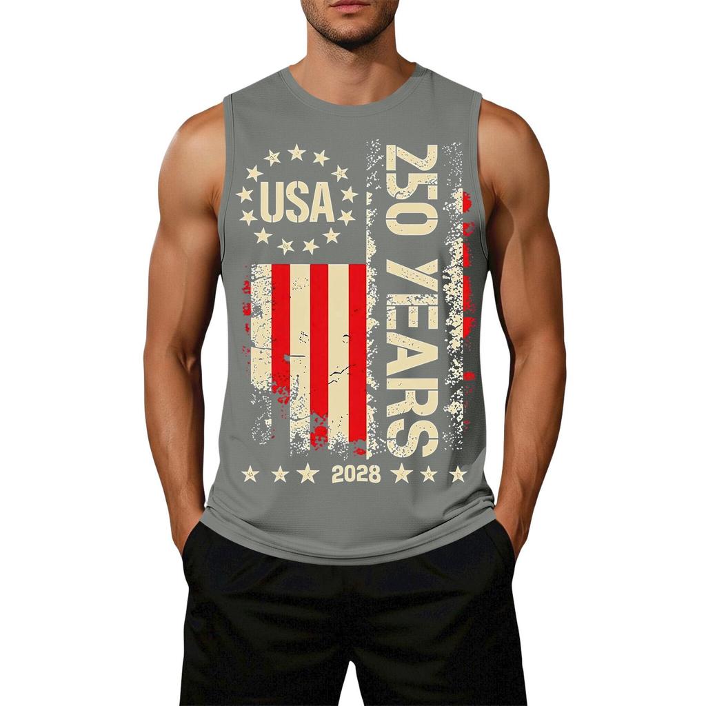 Men's Loose Fit Sleeveless Casual Top Flag Print Semi-Quincentennial USA 250 Years Graphic Tank Shirt Summer Wear