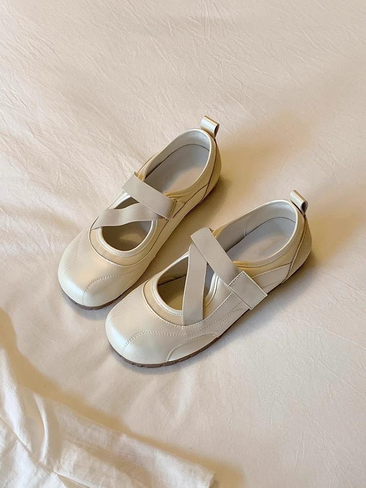 Ugly cute Velcro single shoes women's summer new cross-strap flat-bottomed breathable Mary Jane shoes