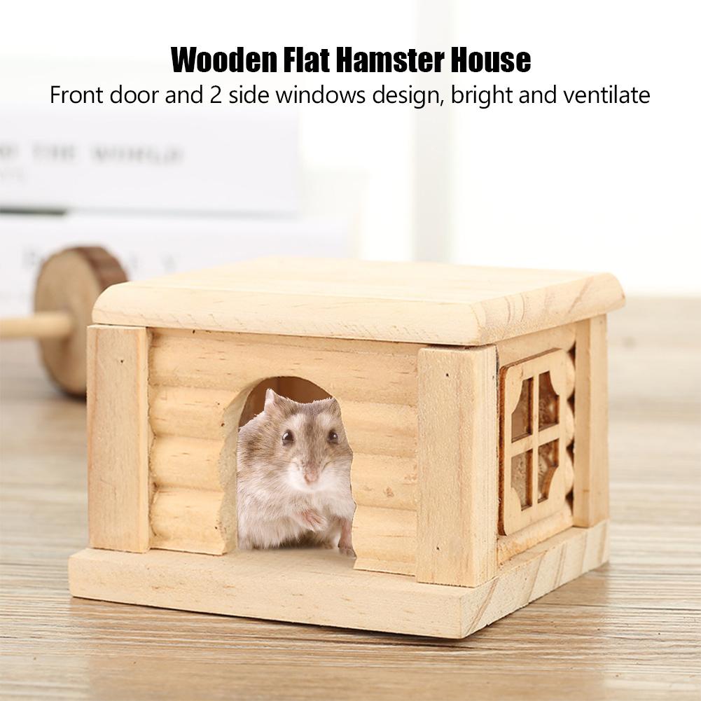 1Pc Natural Wooden Hamster House Flat Top Cabin Rat Hut Mouse Cage for Small Pet Toys