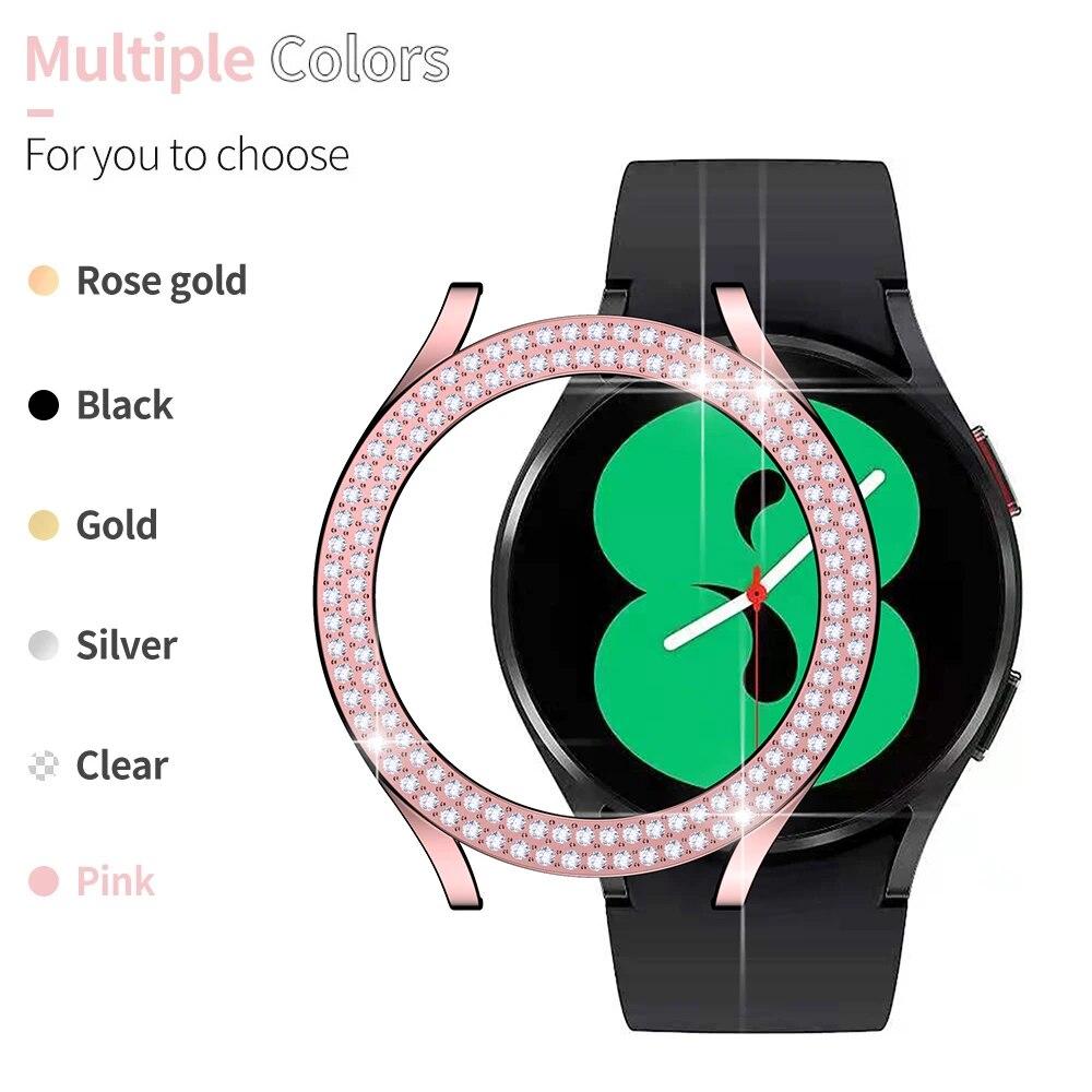 Fashion Two Row Diamond Protector Case for Samsung Galaxy Watch 6 5 4 40mm 44mm Cover Active 2 Women PC Bumper Lightweight Frame