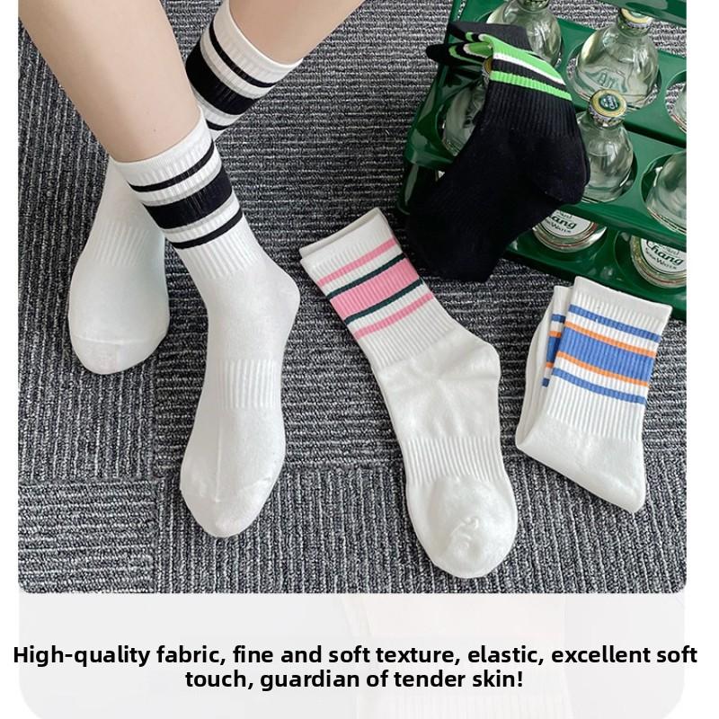 Autumn Fashion Socks Women Mid Calf Striped Color Mix Sport Casual Trendy Crew Socks New Season Must Have For Stylish Outfits