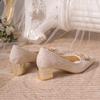2026 New Fashion  Women's Elegant Black Mid Block Heels Pumps with Crystal Rhinestone Pointed Toe Dress Shoes