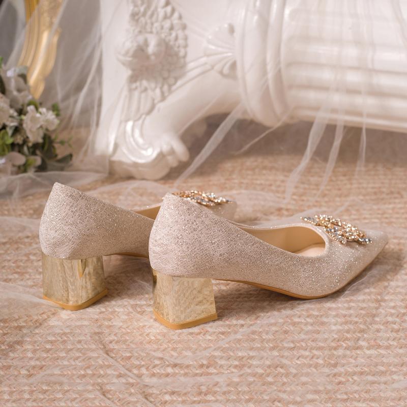 2026 New Fashion  Women's Elegant Black Mid Block Heels Pumps with Crystal Rhinestone Pointed Toe Dress Shoes