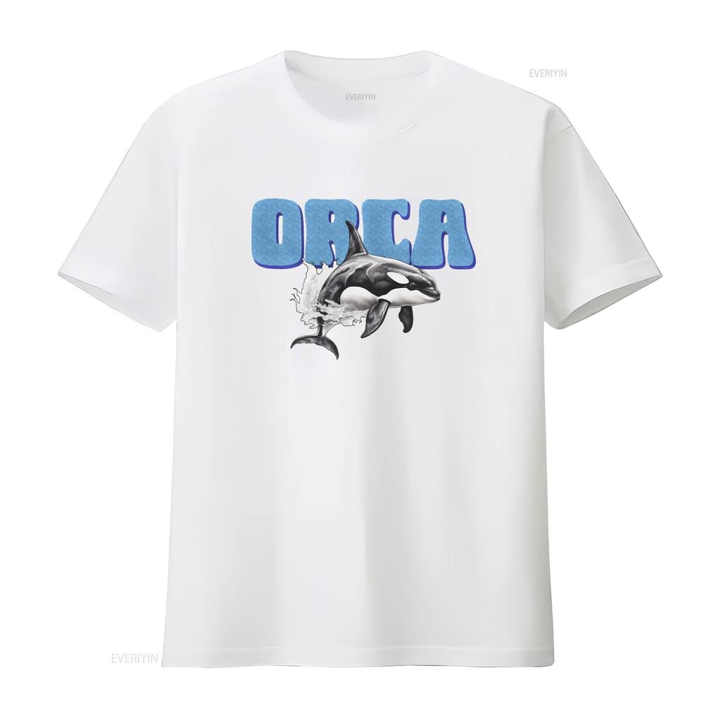 Orca Heavy Cotton T Shirt Killer Whale Design for Sea Lovers Vintage Washed Fashion Casual Versatile Stylish Soft Unisex
