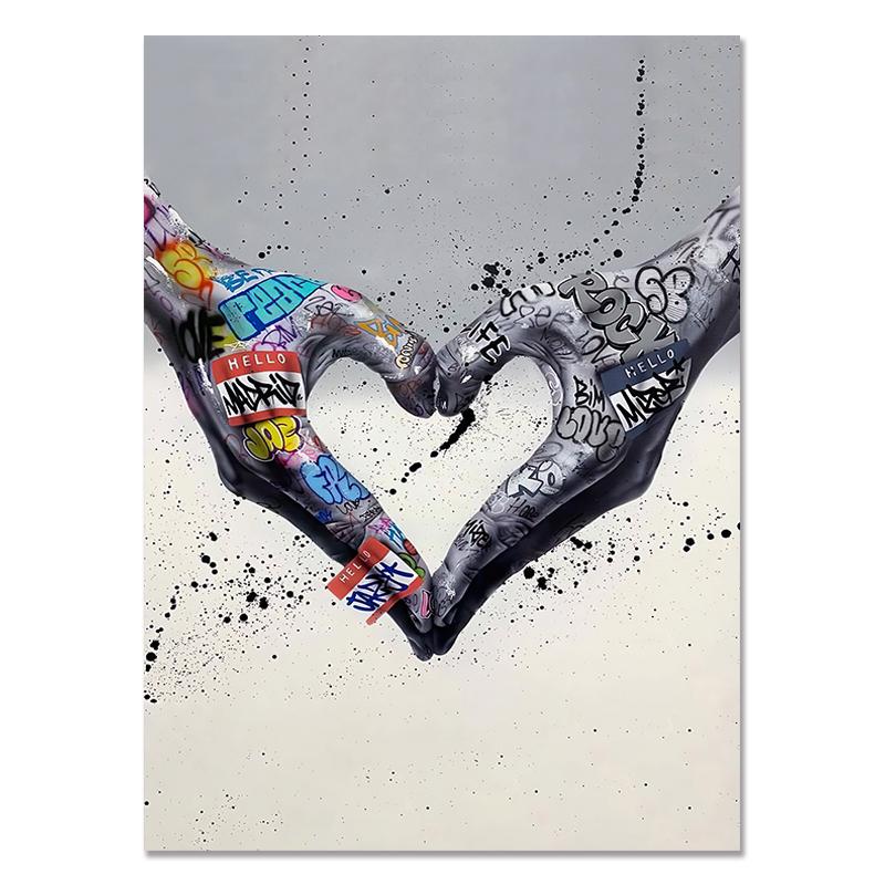 Abstraktní pouliční graffiti umělecká grafika Milovník líbání Malba na plátně Plakáty a tisky Ruční obraz na zeď do obývacího pokoje Home Decor