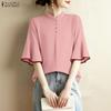 Women Elegant Stand Collar Casual 3/4 Sleeve Loose Blouse