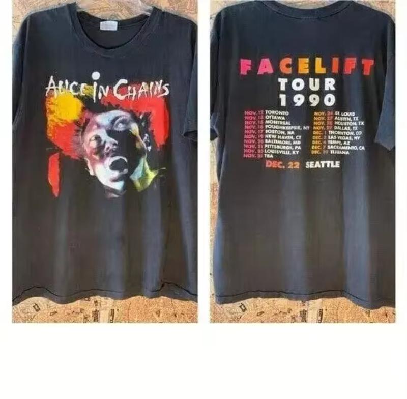 

Alice in Chains Facelift 1990 Tour Band Black 2 Side Unisex Tshirt Reprint S-3XL Summer Autumn Shirt for Men Women Cotton Tops 4XL