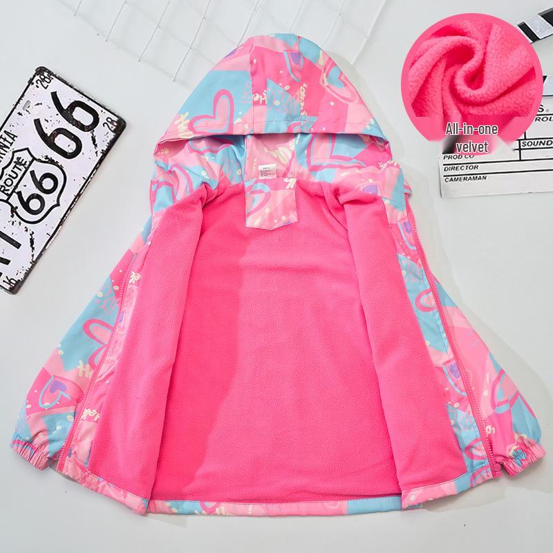 Mädchen Windjacke im koreanischen Stil mit Fleecefutter - Herbst/Frühling Outdoor-Oberteil