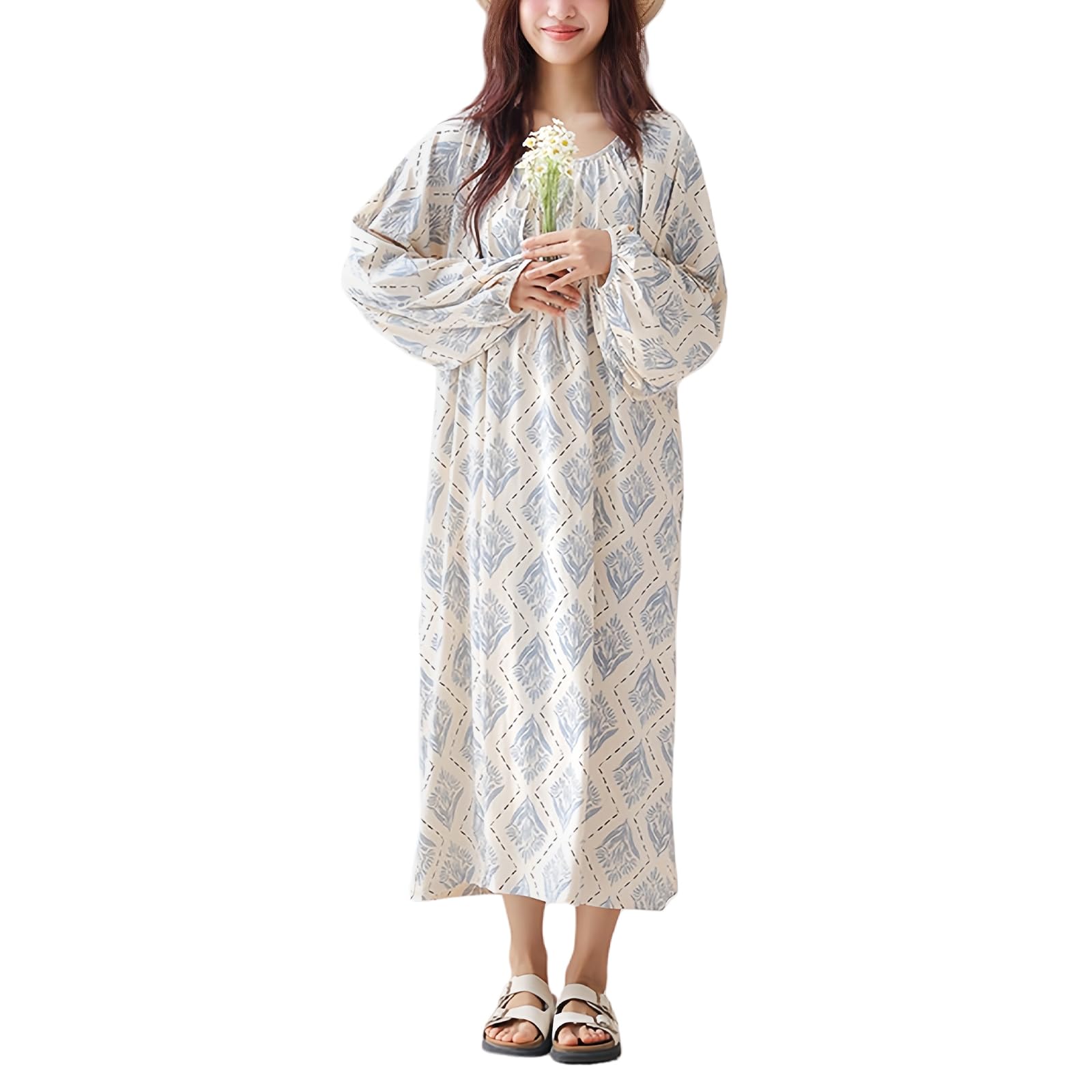 

MilaCorinna Пижама Лента Круглый реглан Длинный Свободный Большие размеры Простой Подарок для Женщин Платье натягивающееся, Завязка, Вырез, Рукава, Рукава, Мягкий, Легкий, синий